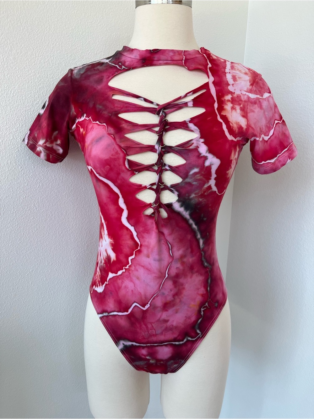 Shopplayitcool Handmade Red Split Dye Slit Weave Braided Bodysuit